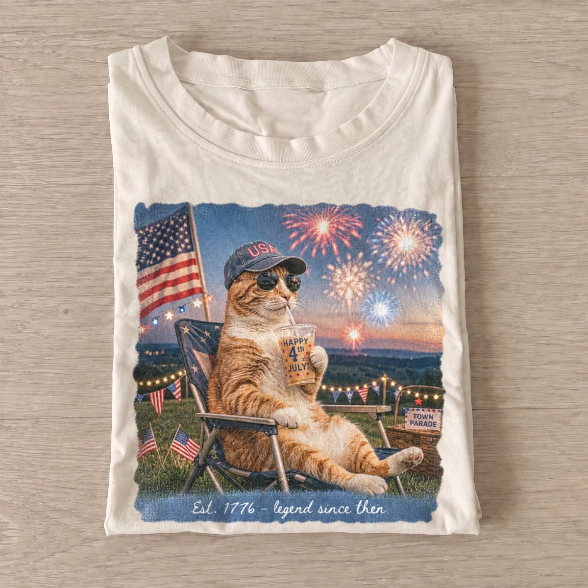 Patriotic lounging cat fireworks t shirt sand20patriotic lounging cat.webp