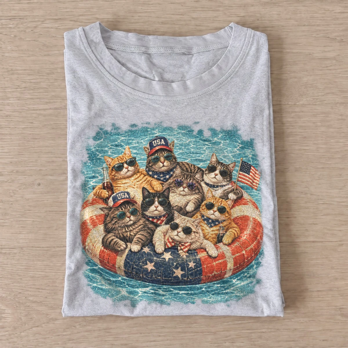 Patriotic pool cats t shirt gray20patriotic pool cats.webp