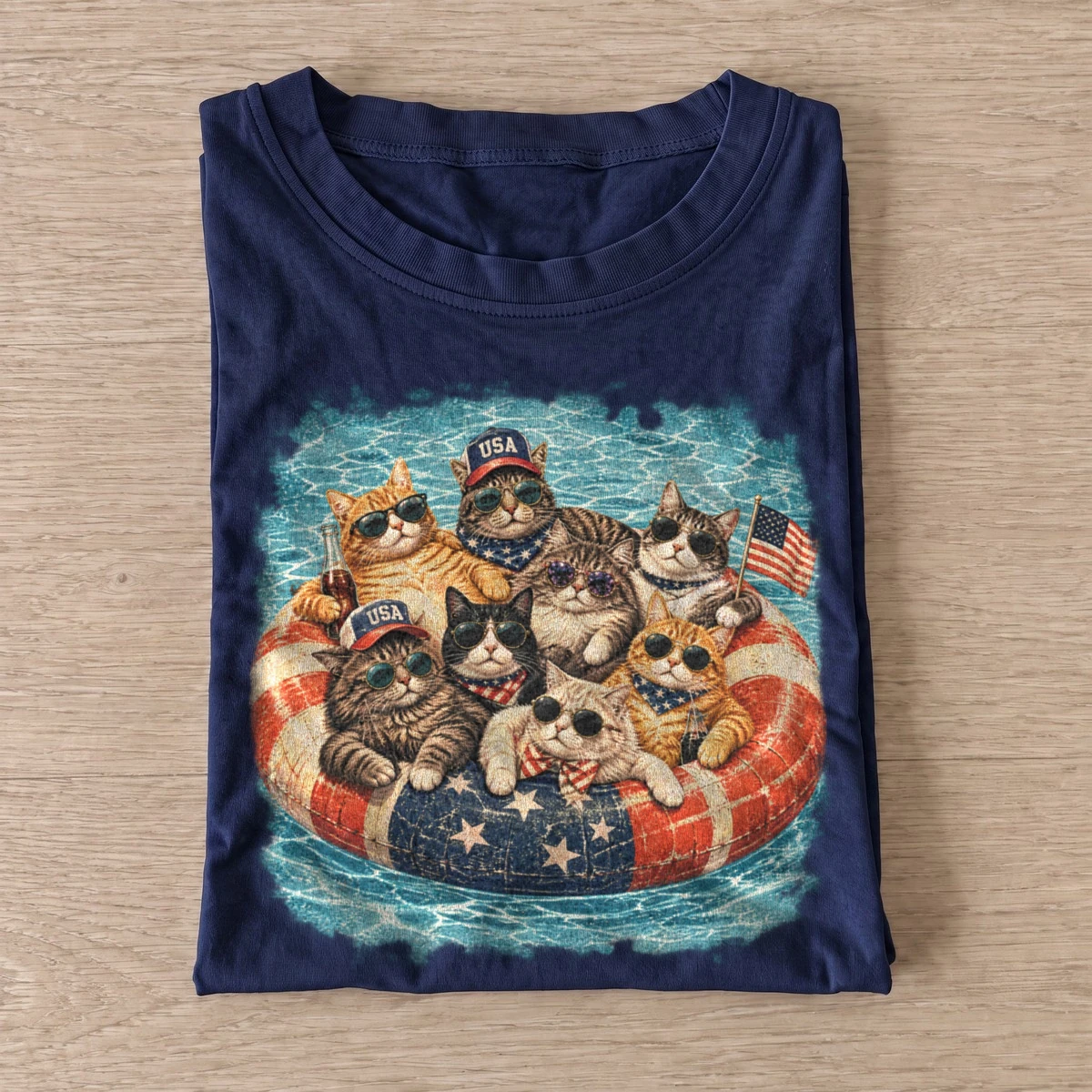 Patriotic pool cats t shirt navy20patriotic pool cats.webp
