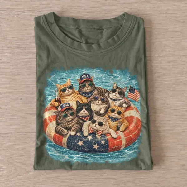 Patriotic pool cats t shirt olive20patriotic pool cats.webp