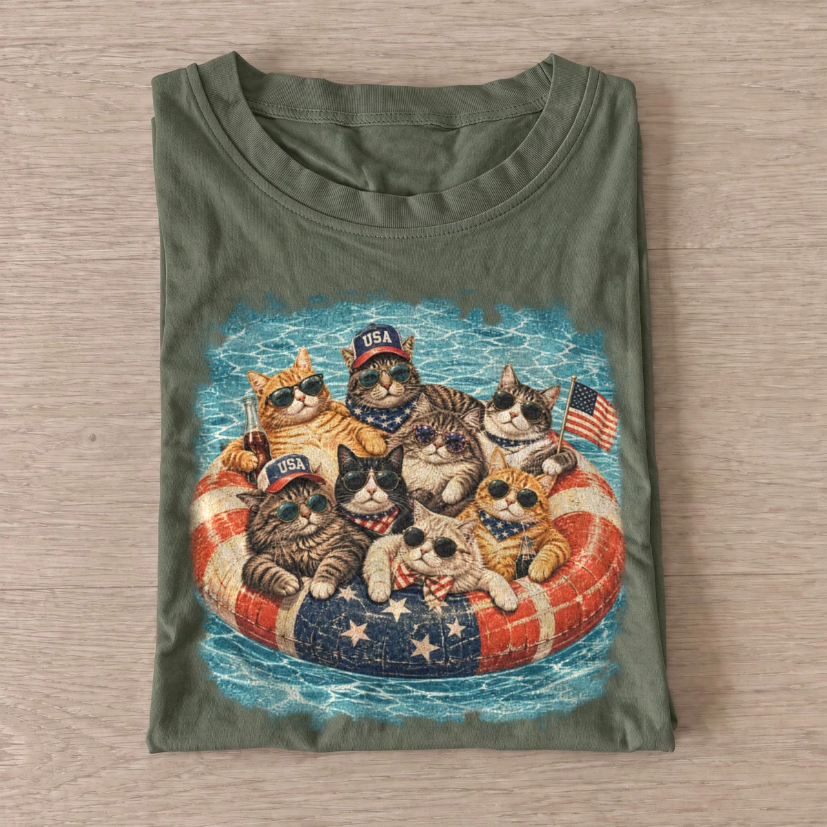 Patriotic pool cats t shirt olive20patriotic pool cats.webp