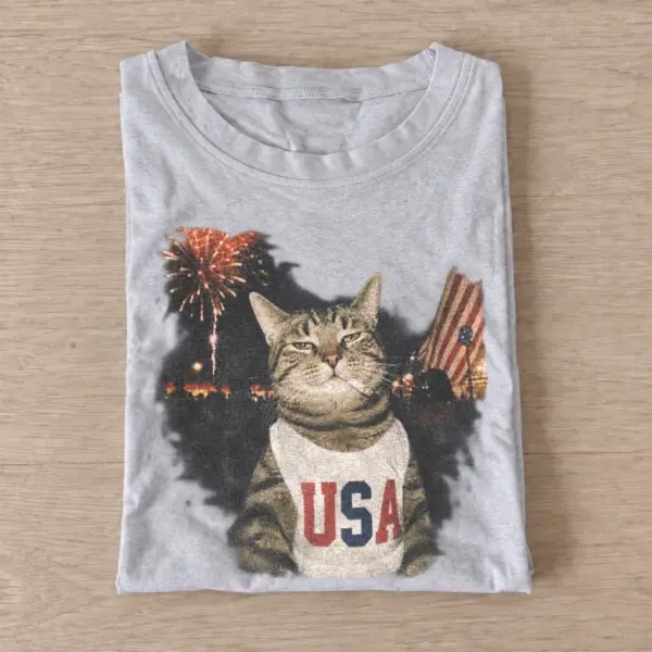 Patriotic usa cat fireworks t shirt gray20usa sparkler cat.webp