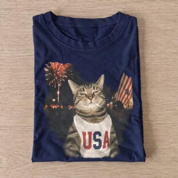 Patriotic usa cat fireworks t shirt navy20usa sparkler cat.webp