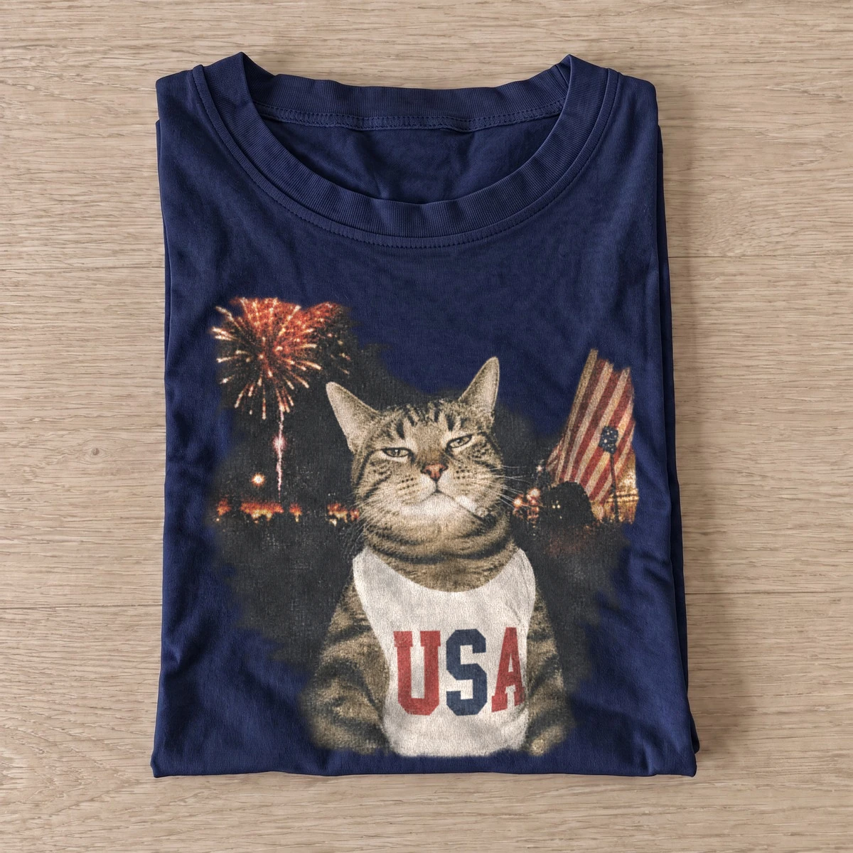 Patriotic usa cat fireworks t shirt navy20usa sparkler cat.webp