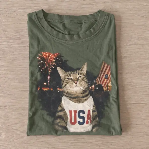 Patriotic usa cat fireworks t shirt olive20usa sparkler cat.webp