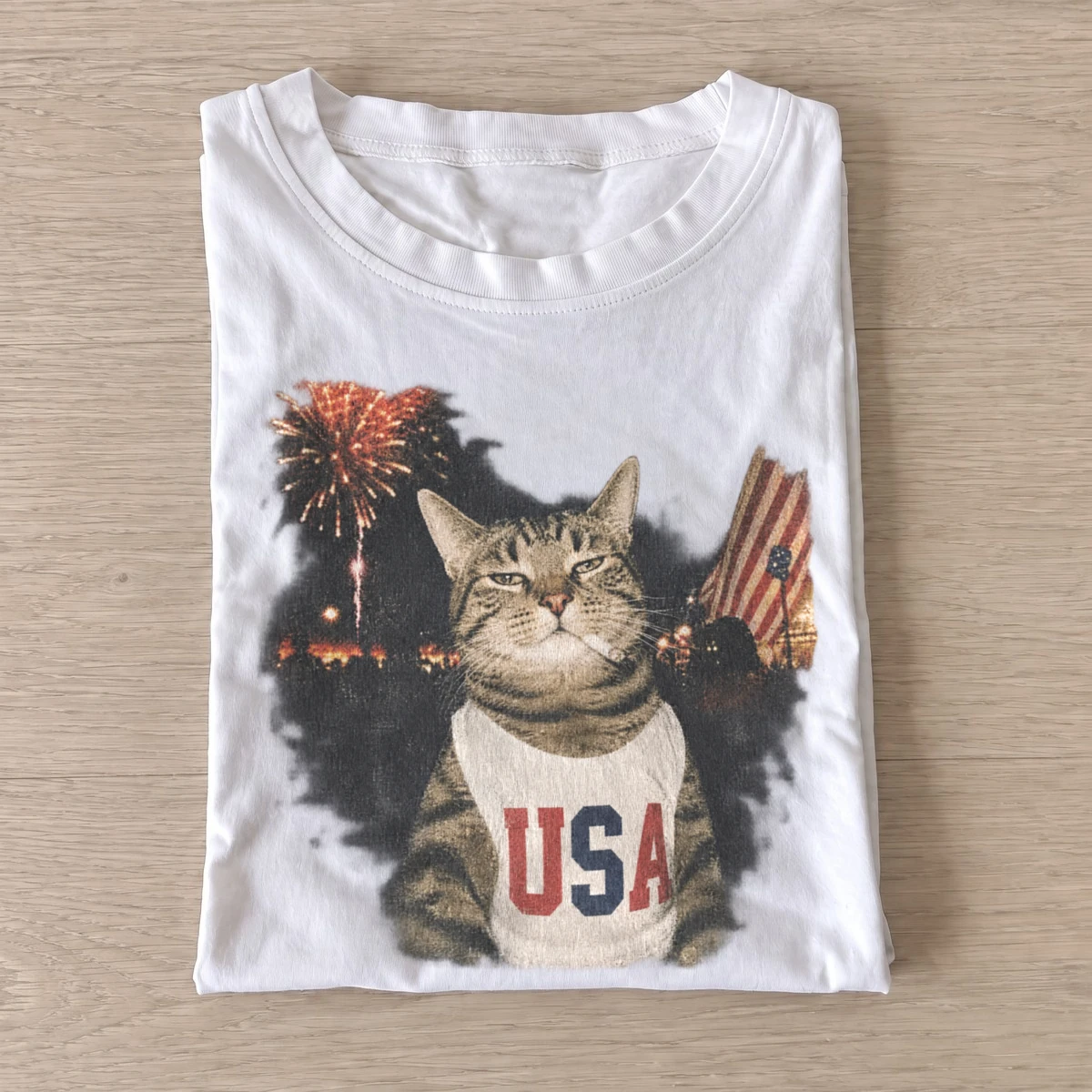 Patriotic usa cat fireworks t shirt white20usa sparkler cat.webp