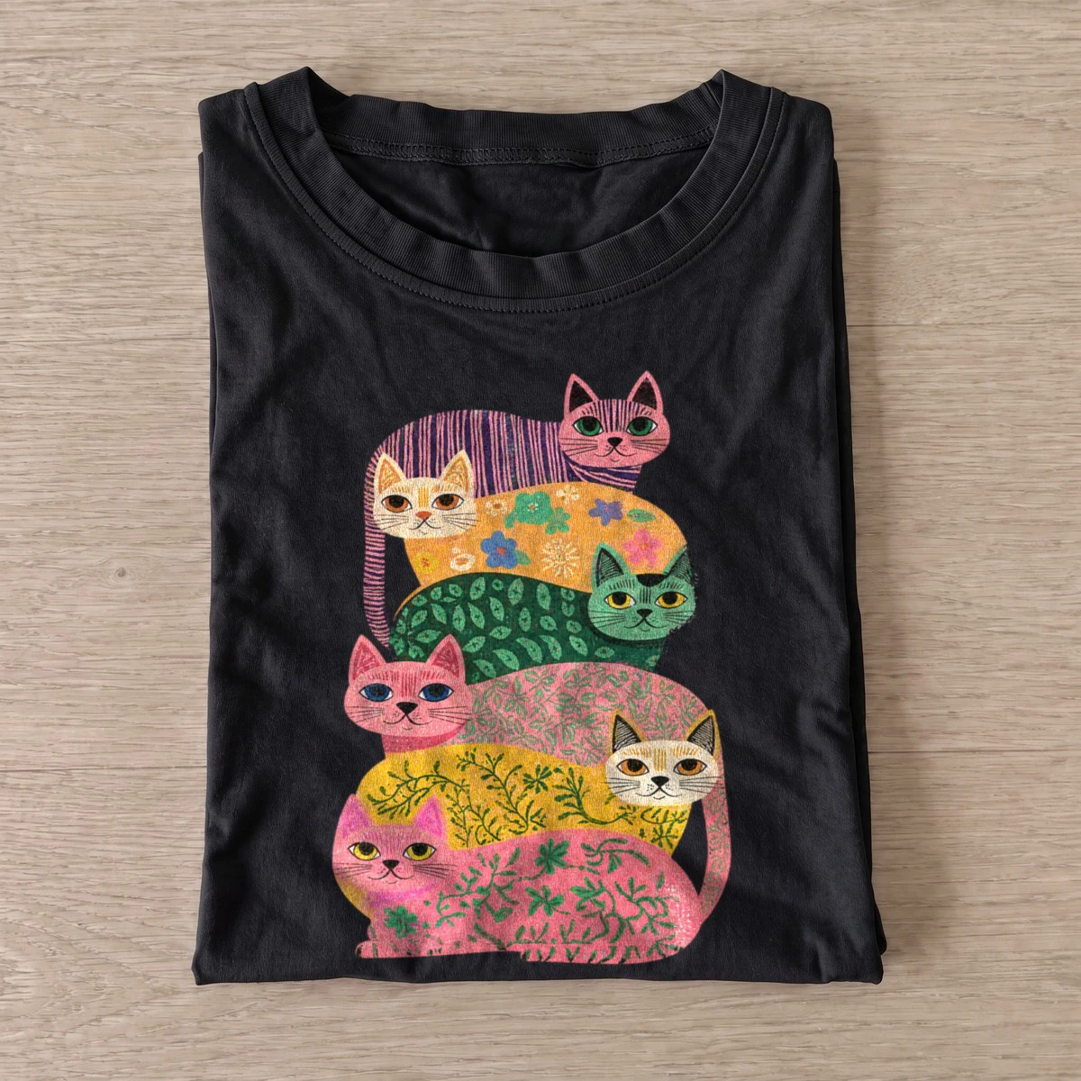 Patterned cat stack t shirt black20patterned cat stack.webp