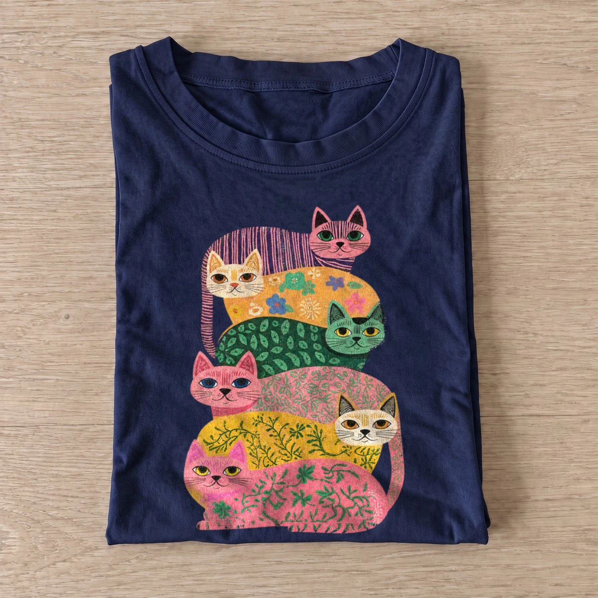 Patterned cat stack t shirt navy20patterned cat stack.webp