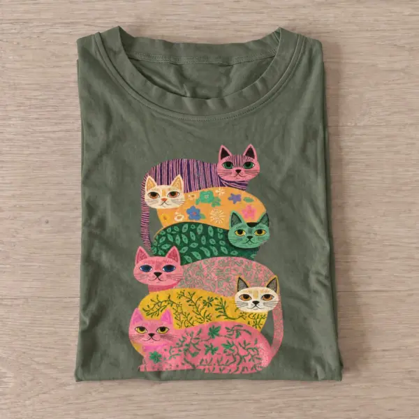 Patterned cat stack t shirt olive20patterned cat stack.webp