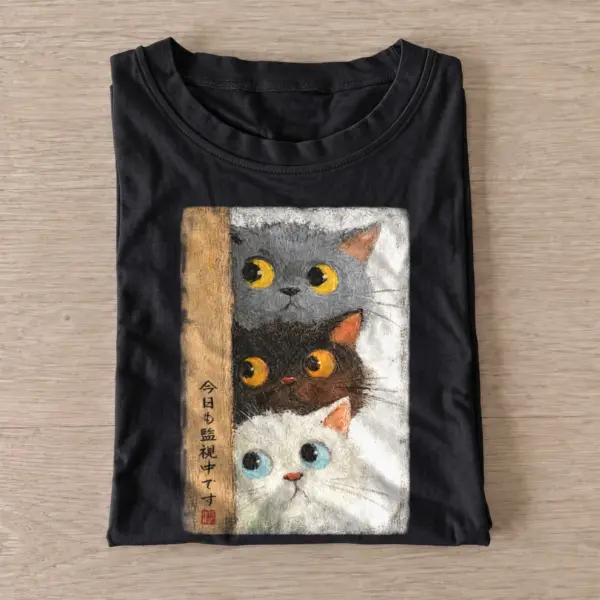 Peeking cat stack graphic t shirt black20peeking cat stack.webp