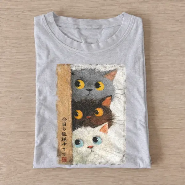 Peeking cat stack graphic t shirt gray20peeking cat stack.webp