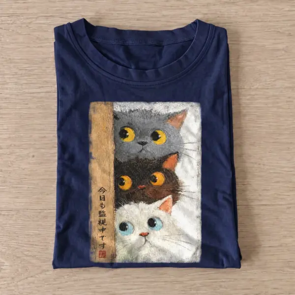 Peeking cat stack graphic t shirt navy20peeking cat stack.webp