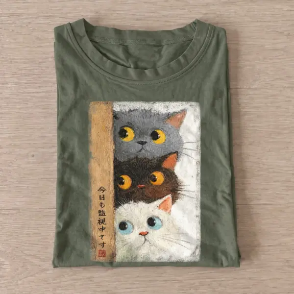 Peeking cat stack graphic t shirt olive20peeking cat stack.webp