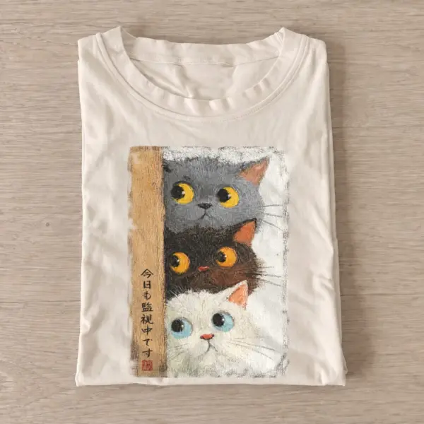 Peeking cat stack graphic t shirt sand20peeking cat stack.webp