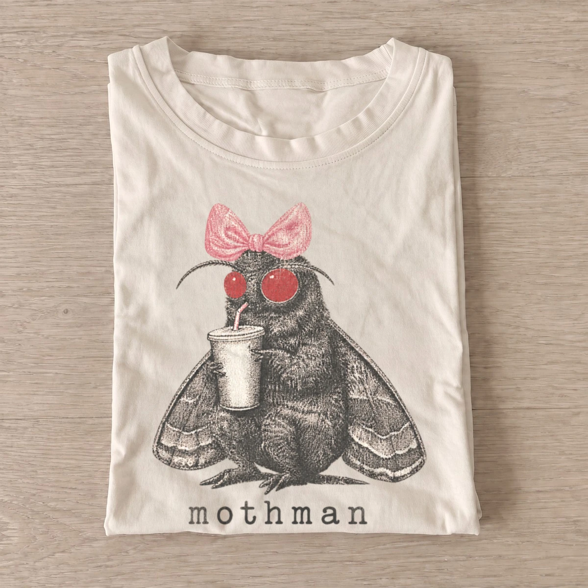 Pink bow coffee mothman t shirt sand20bow coffee mothman.webp