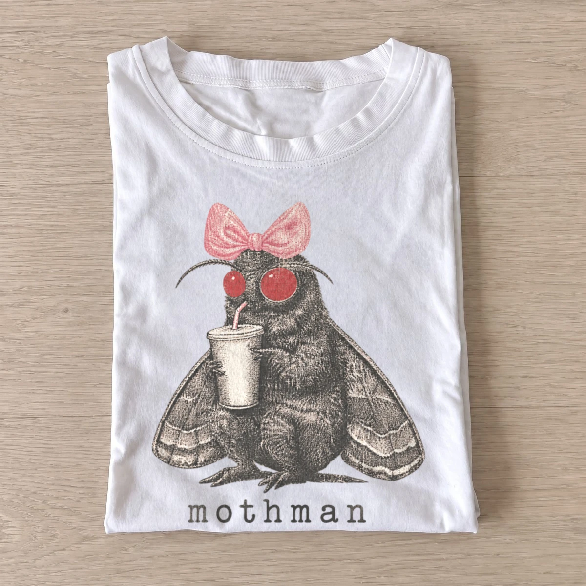 Pink bow coffee mothman t shirt white20bow coffee mothman.webp