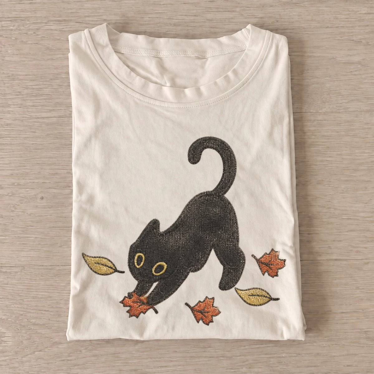 Playful autumn leaf cat t shirt sand20autumn leaf cat.webp