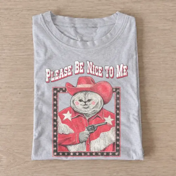 Please be nice to me cowboy cat t shirt gray20be nice cowboy cat.webp