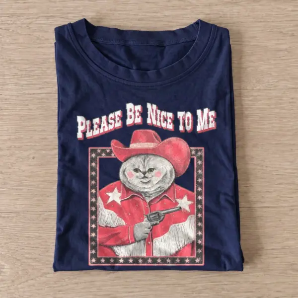 Please be nice to me cowboy cat t shirt navy20be nice cowboy cat.webp