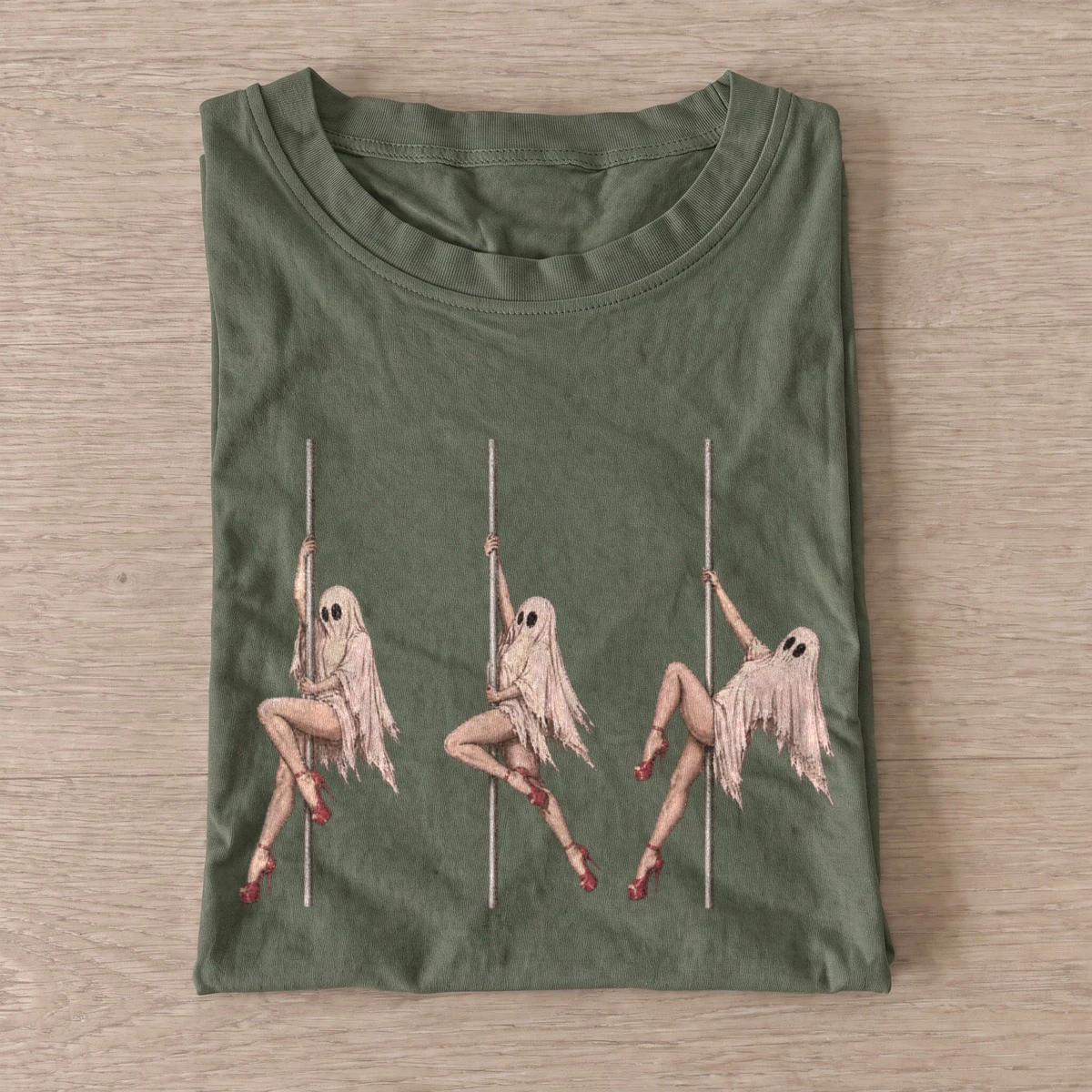 Pole dancing ghosts t shirt olive20pole dancing ghosts.webp