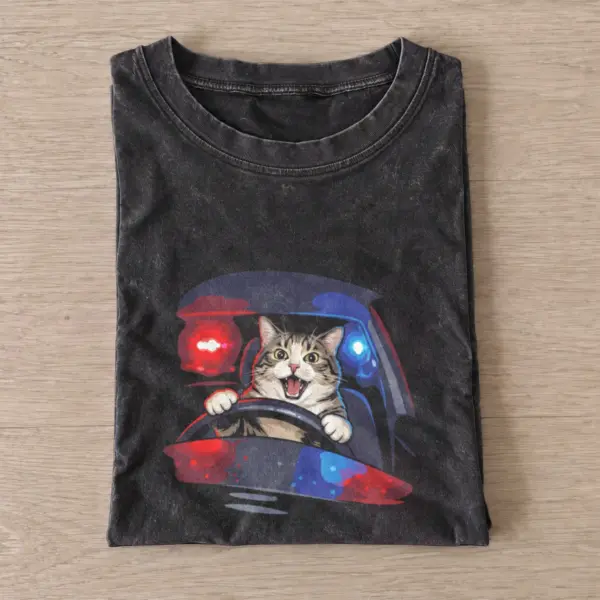 Police chase cat vintage t shirt washed20black20police chase cat.webp