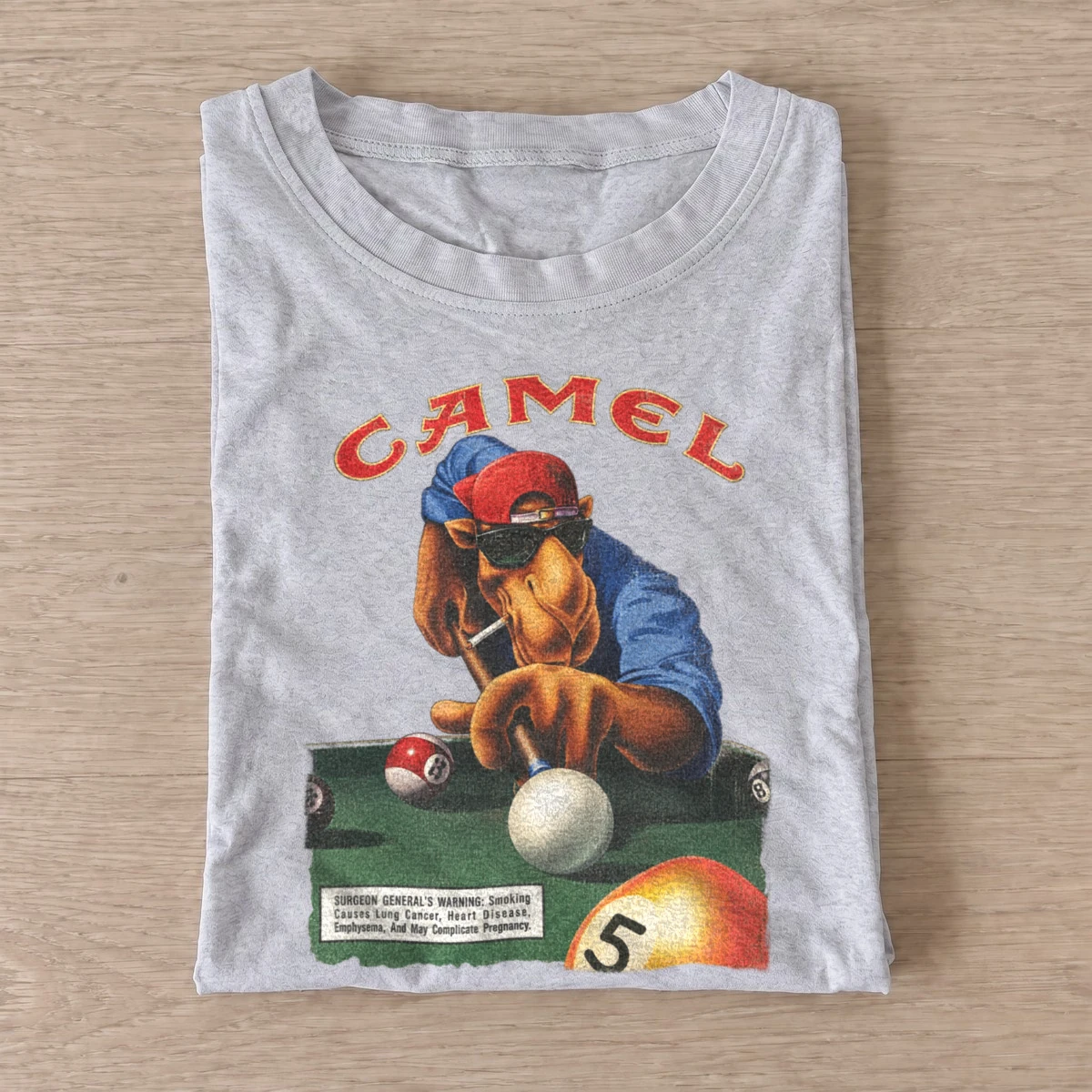 Pool playing camel graphic t shirt gray20pool playing camel.webp