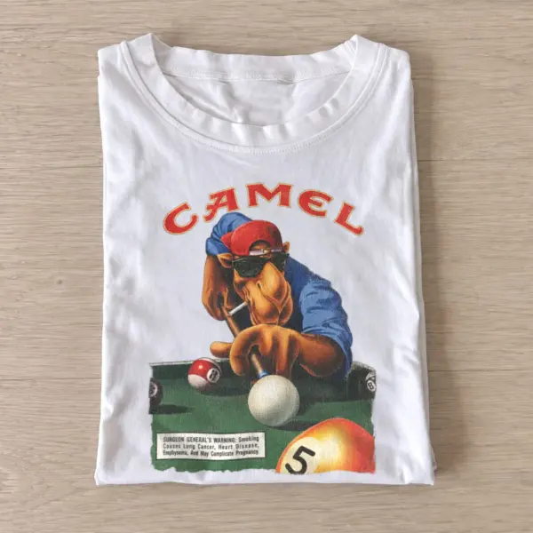 Pool playing camel graphic t shirt white20pool playing camel.webp