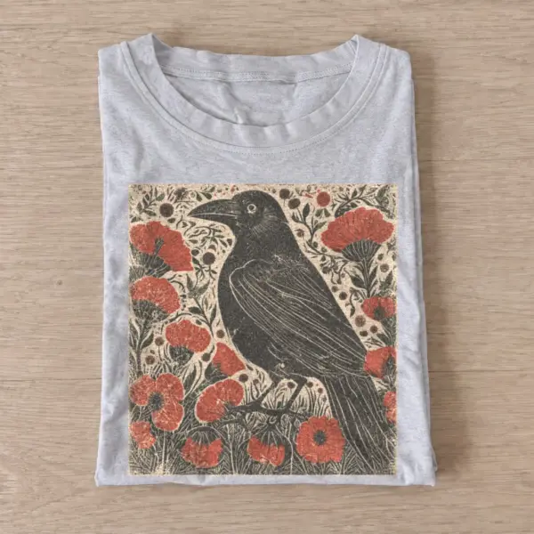 Poppy crow botanical t shirt gray20poppy crow.webp