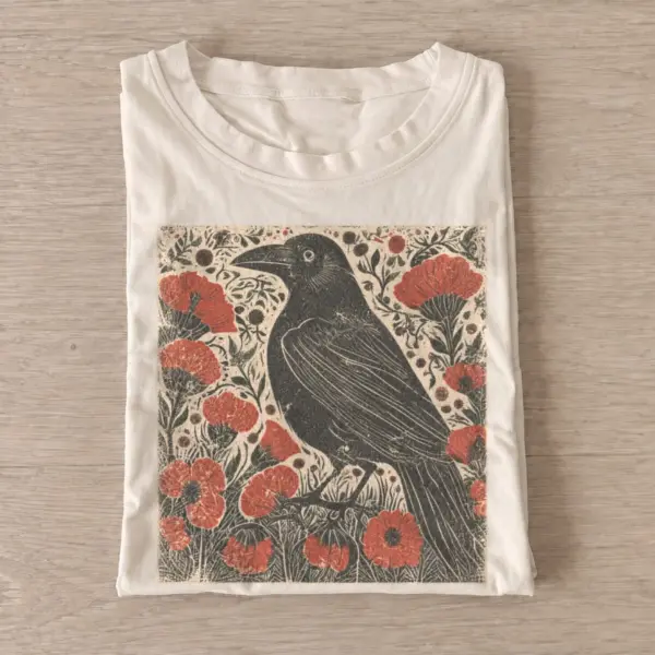 Poppy crow botanical t shirt sand20poppy crow.webp