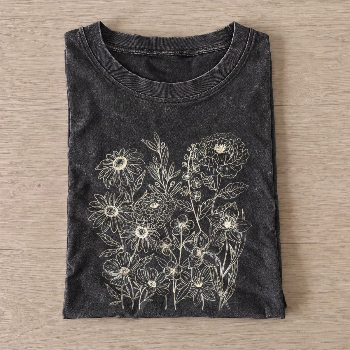 Pressed wildflowers vintage t shirt washed20black20pressed wildflowers.webp
