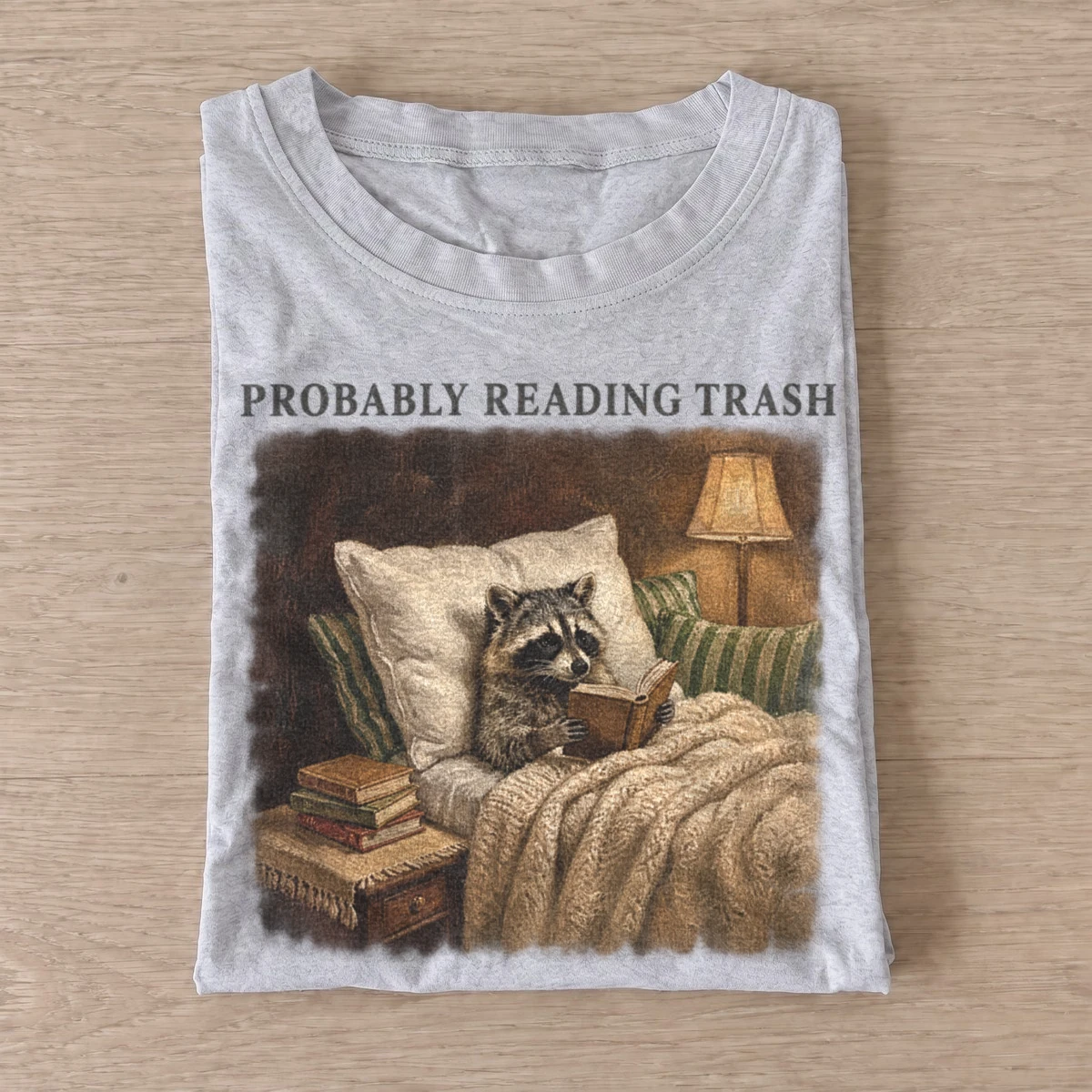 Probably reading trash raccoon t shirt gray20reading trash raccoon.webp