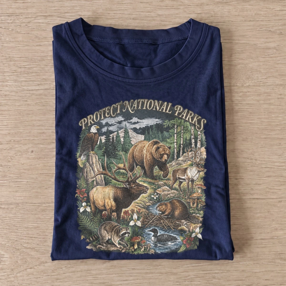 Protect national parks wildlife t shirt navy20protect woodland parks.webp