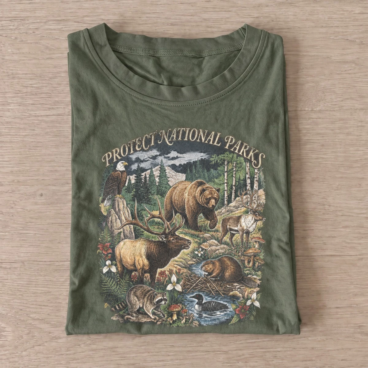 Protect national parks wildlife t shirt olive20protect woodland parks.webp