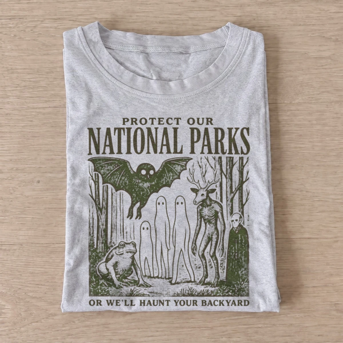 Protect our national parks cryptids t shirt gray20protect parks cryptids green.webp