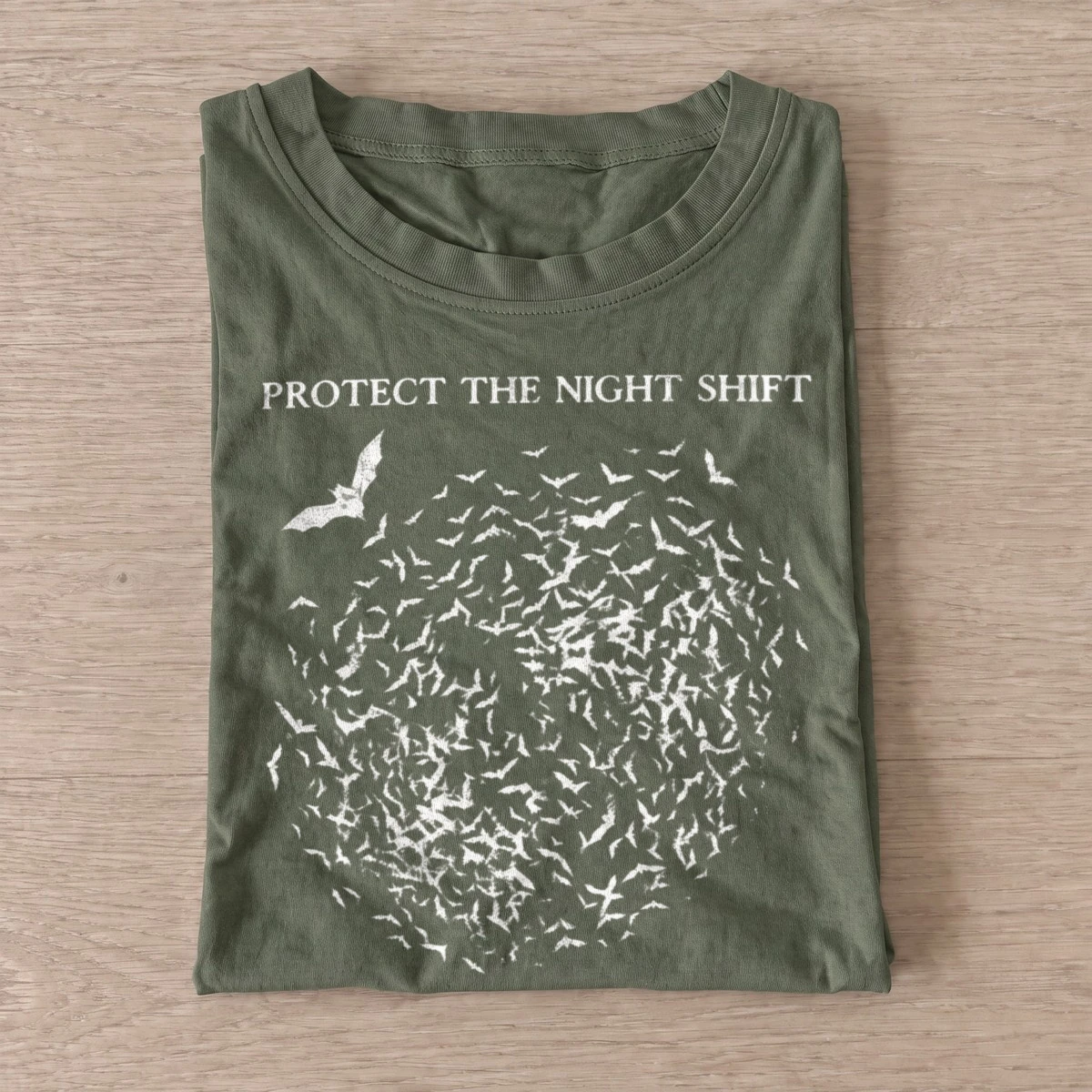 Protect the night shift bats t shirt olive20protect night bats.webp