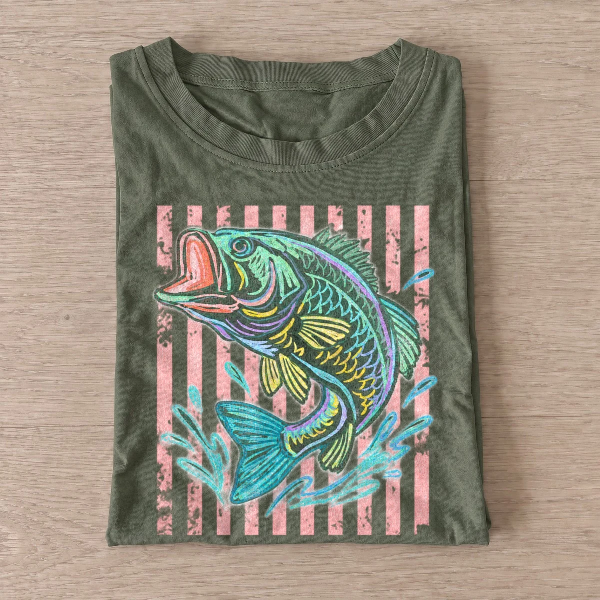 Psychedelic bass fish t shirt olive20psychedelic bass.webp