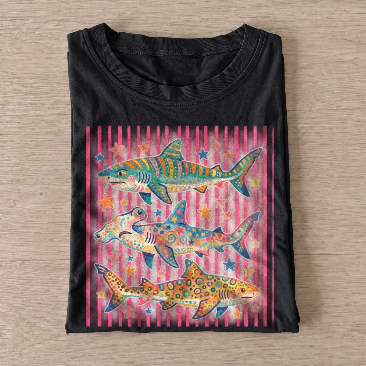 Psychedelic sharks graphic t shirt black20psychedelic sharks.webp