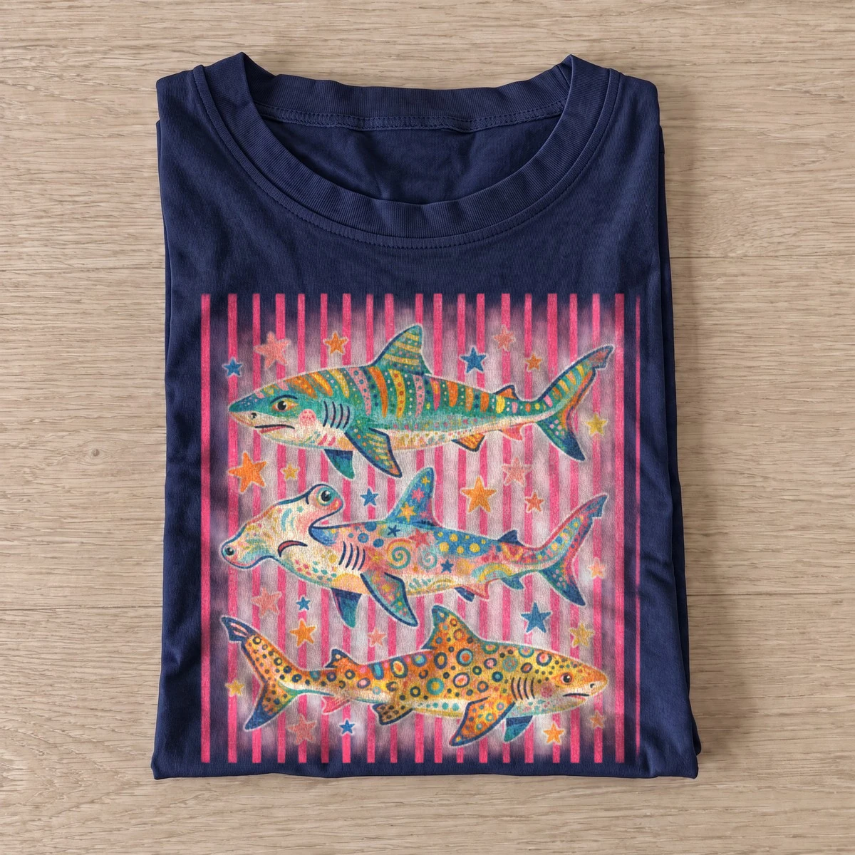 Psychedelic sharks graphic t shirt navy20psychedelic sharks.webp