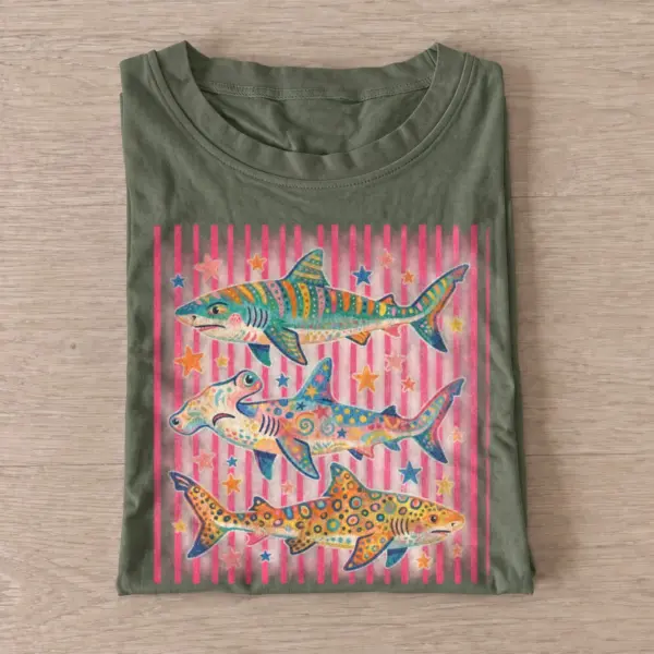 Psychedelic sharks graphic t shirt olive20psychedelic sharks.webp