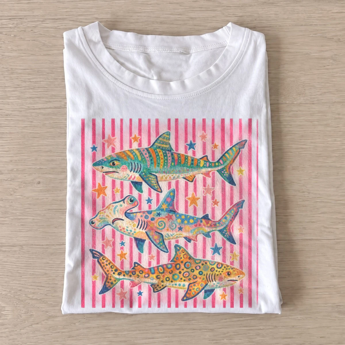 Psychedelic sharks graphic t shirt white20psychedelic sharks.webp