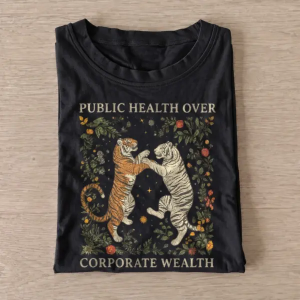 Public health over corporate wealth tigers t shirt black20public health tigers.webp