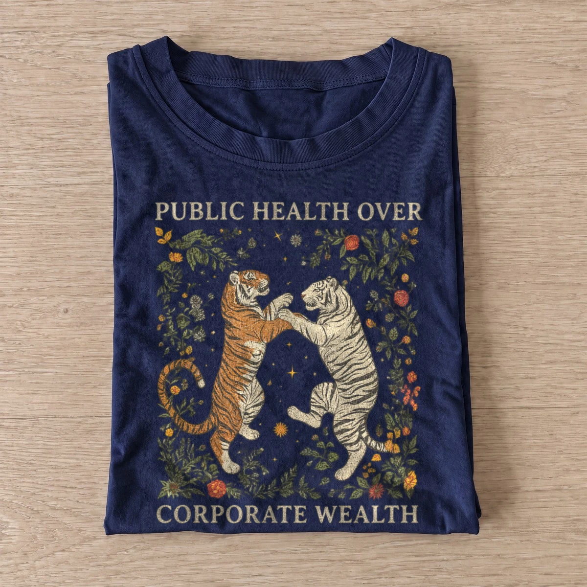Public health over corporate wealth tigers t shirt navy20public health tigers.webp