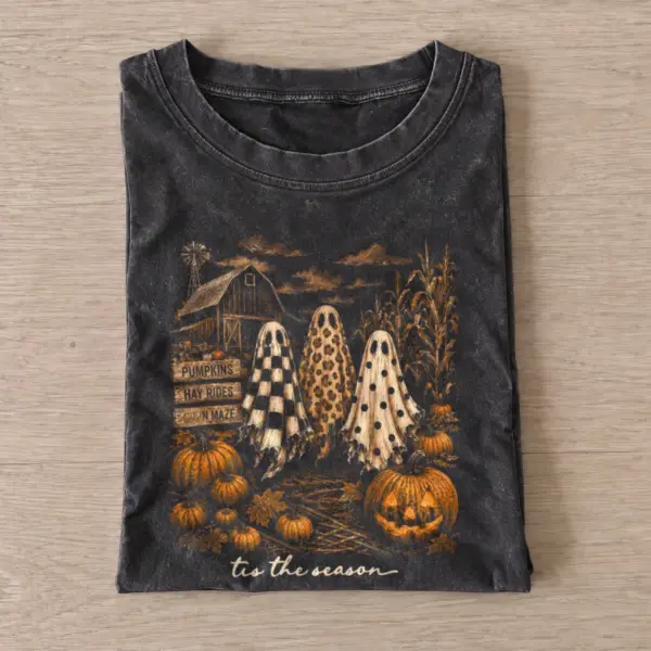 Pumpkin Farm Ghosts Vintage Graphic T-Shirt — graphic design