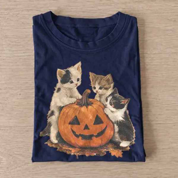 Pumpkin kitten trio t shirt navy20pumpkin kitten trio.webp