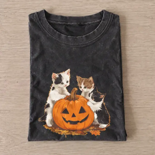 Pumpkin kitten trio vintage t shirt washed20black20pumpkin kitten trio.webp