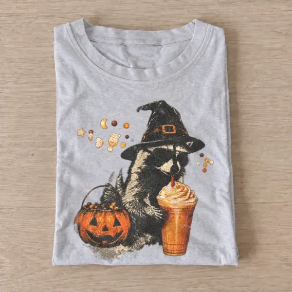 Pumpkin latte witch raccoon t shirt gray20pumpkin latte raccoon.webp