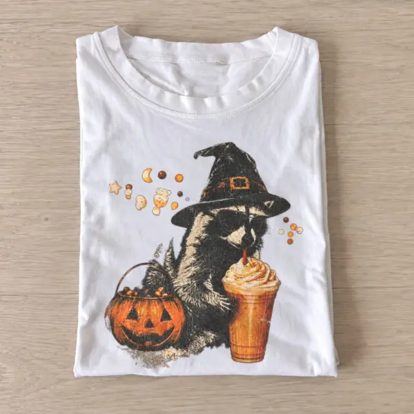 Pumpkin latte witch raccoon t shirt white20pumpkin latte raccoon.webp