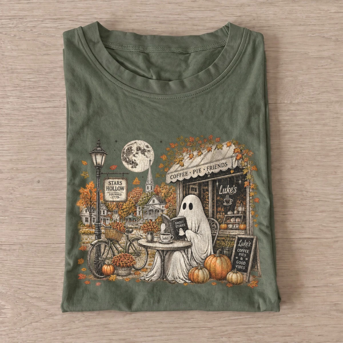 Pumpkin spice ghost t shirt olive20pumpkin spice ghost.webp