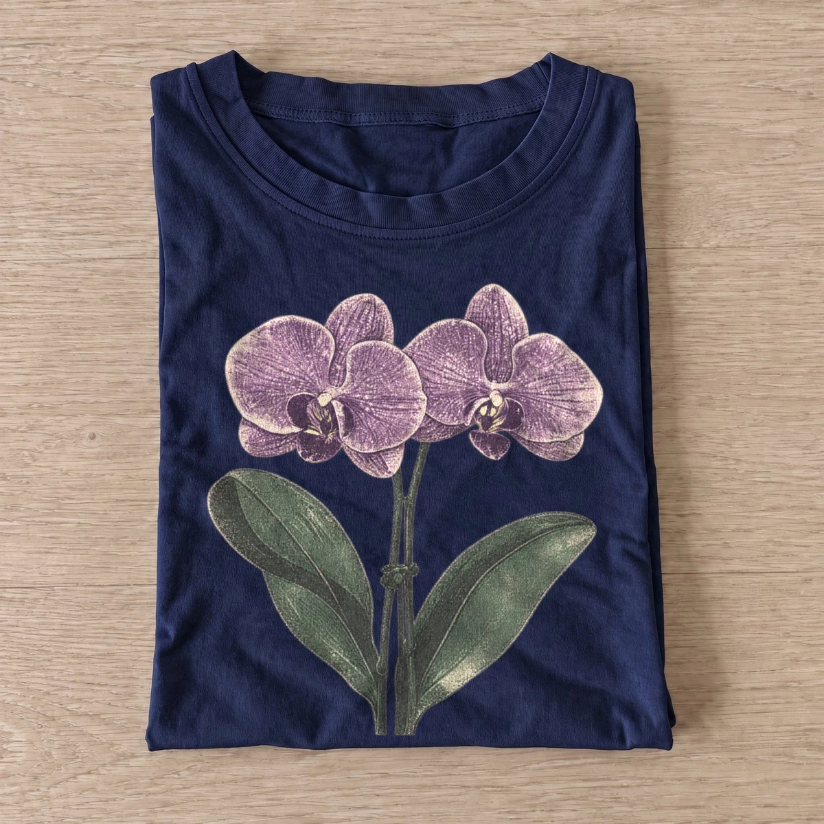 Purple orchids botanical t shirt navy20purple orchids.webp