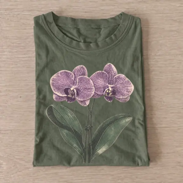 Purple orchids botanical t shirt olive20purple orchids.webp